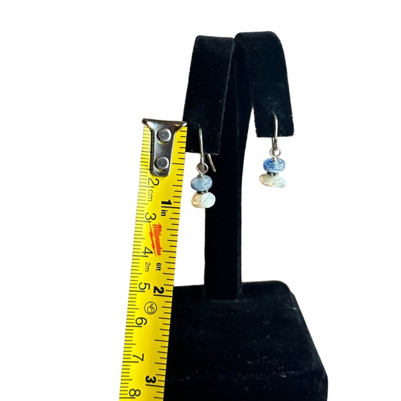 Vintage Sterling Silver Pearl & Blue Stone Dainty Dangle Earrings - Picture 3 of 5